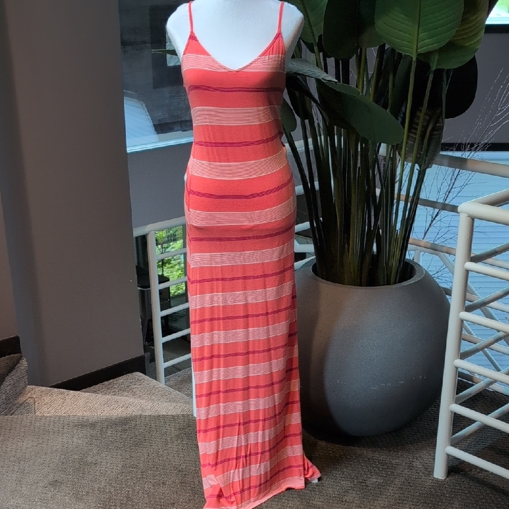 Chic Coral Striped Maxi Dress